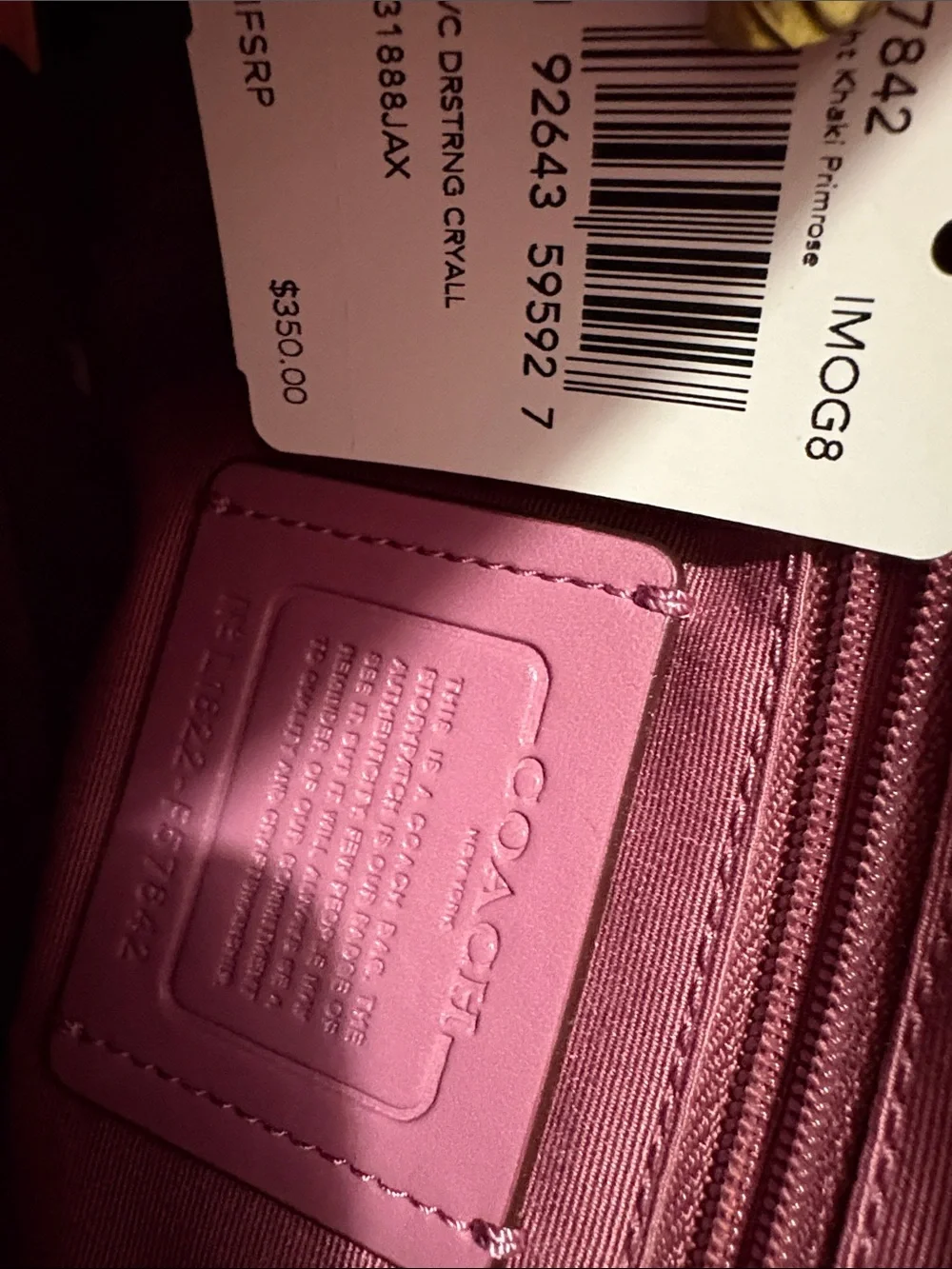 Coach Beige Signature Canvas Tote with Mauve Trim